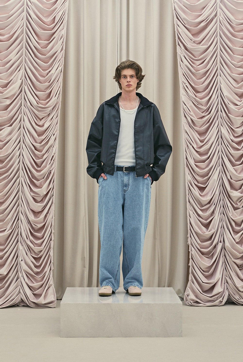 High neck leather jacket - threetimes