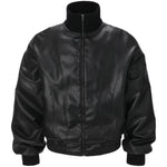High neck leather jacket - threetimes