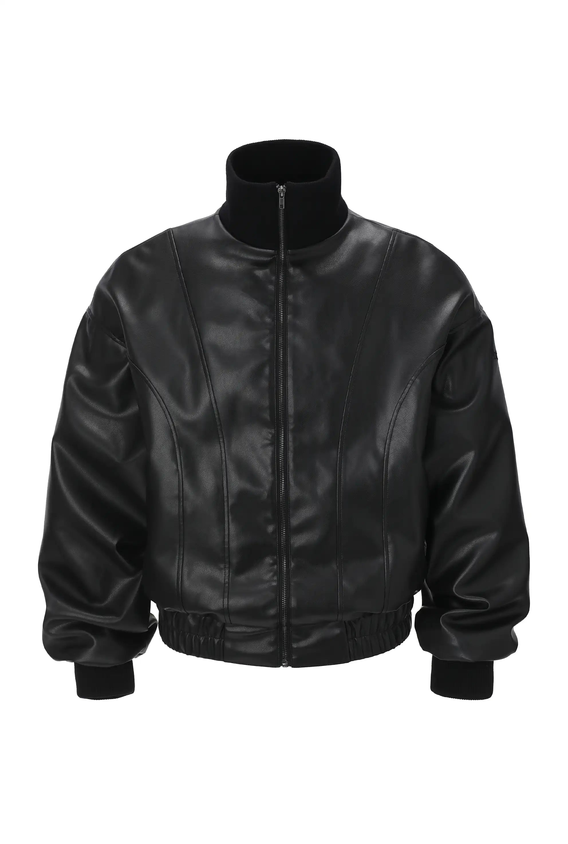 High neck leather jacket - threetimes