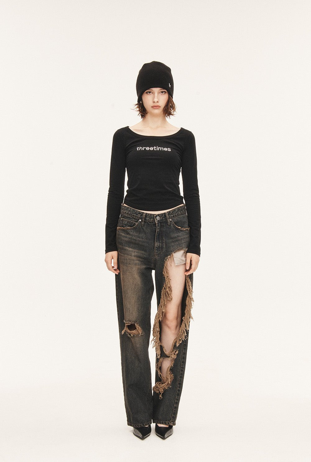 [releasing 09.18 12pm KST] Ribbon tab jeans - threetimes