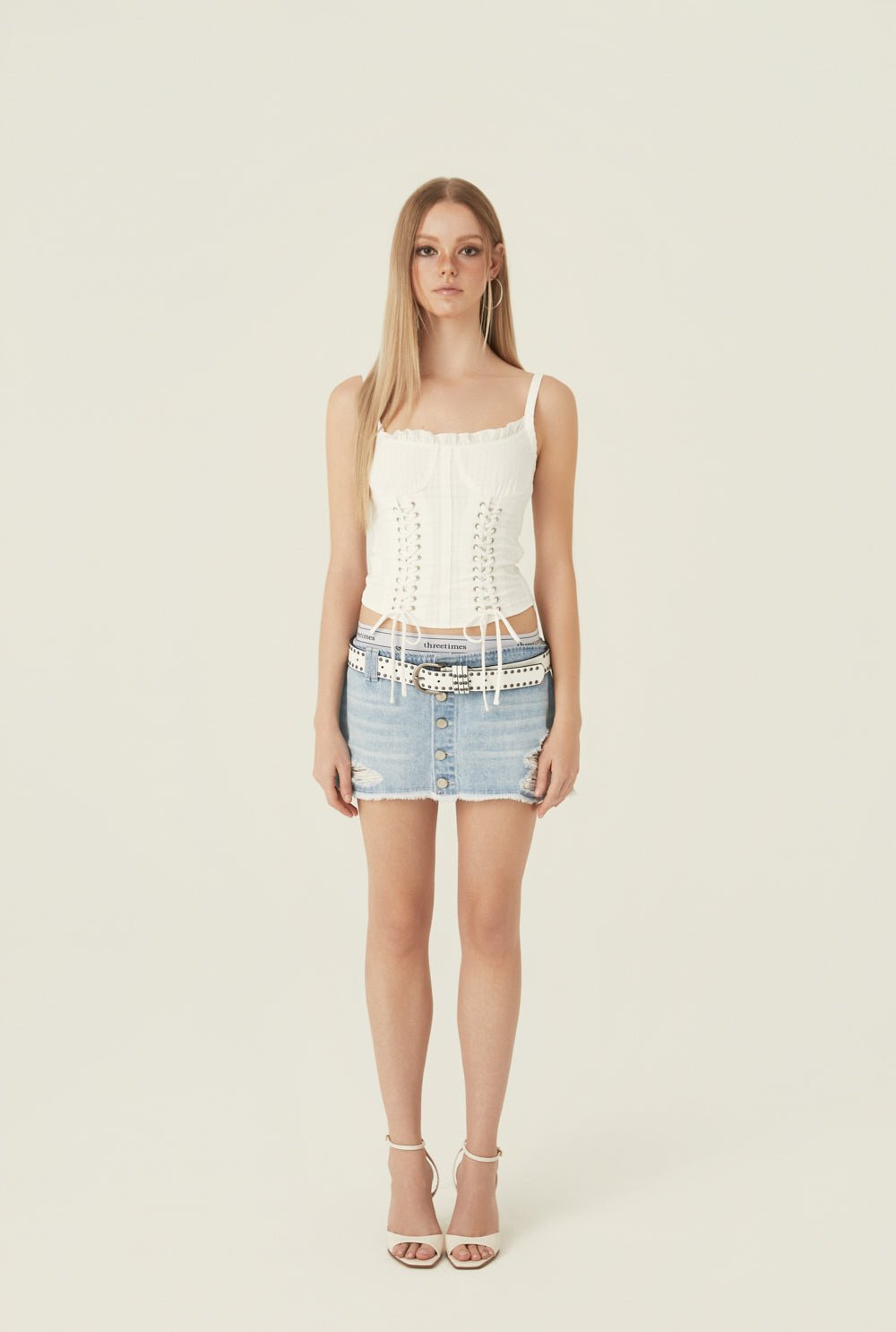 [releasing 06.02 12pm KST] Pink crush denim skirt - threetimes