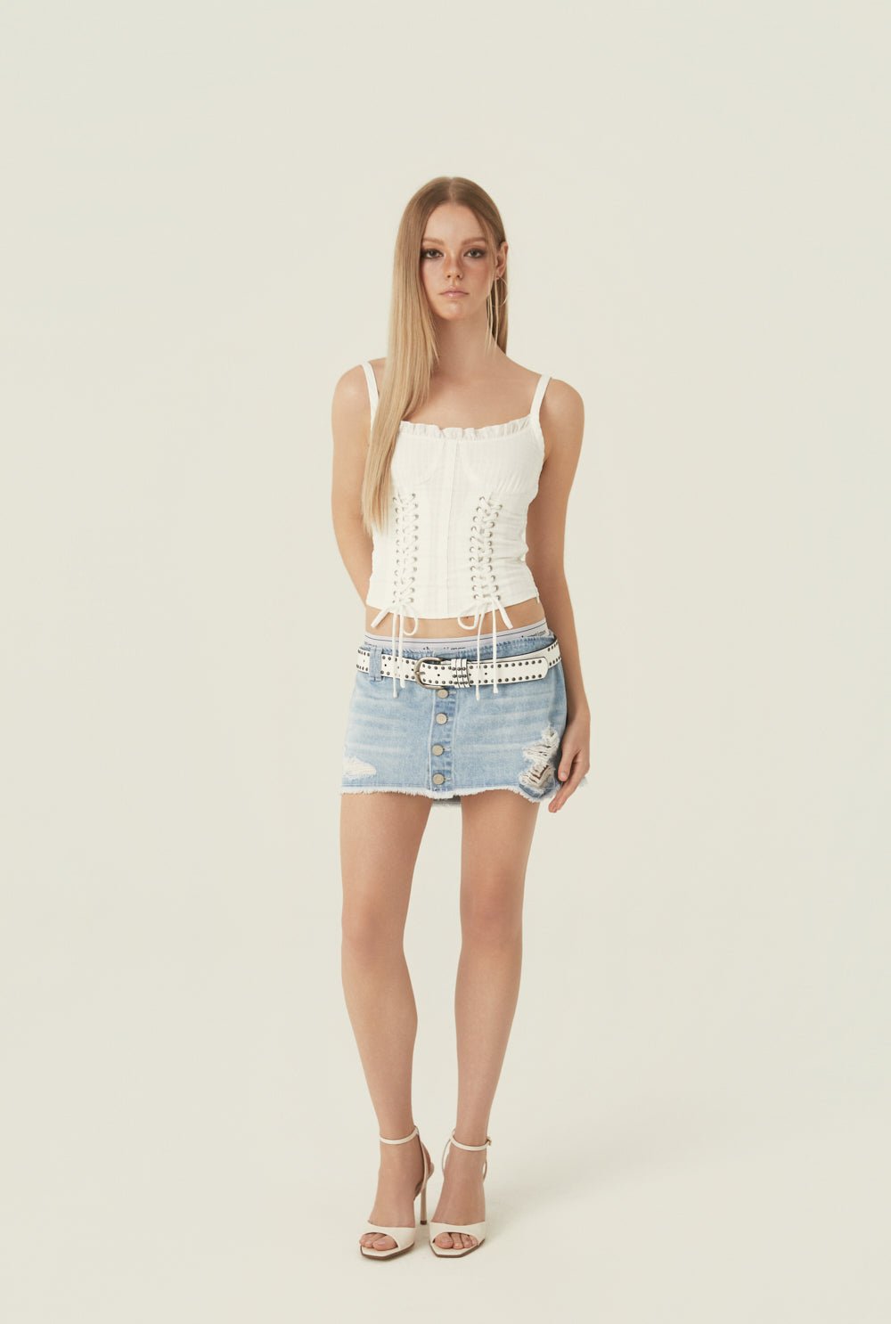 [releasing 06.02 12pm KST] Pink crush denim skirt - threetimes