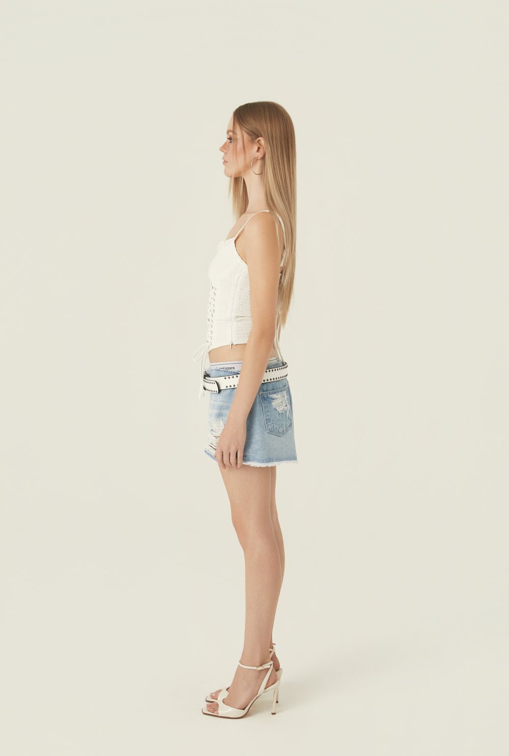 [releasing 06.02 12pm KST] Pink crush denim skirt - threetimes