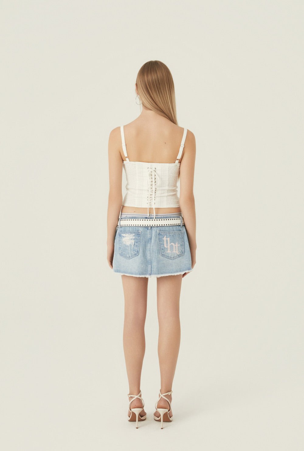 [releasing 06.02 12pm KST] Pink crush denim skirt - threetimes