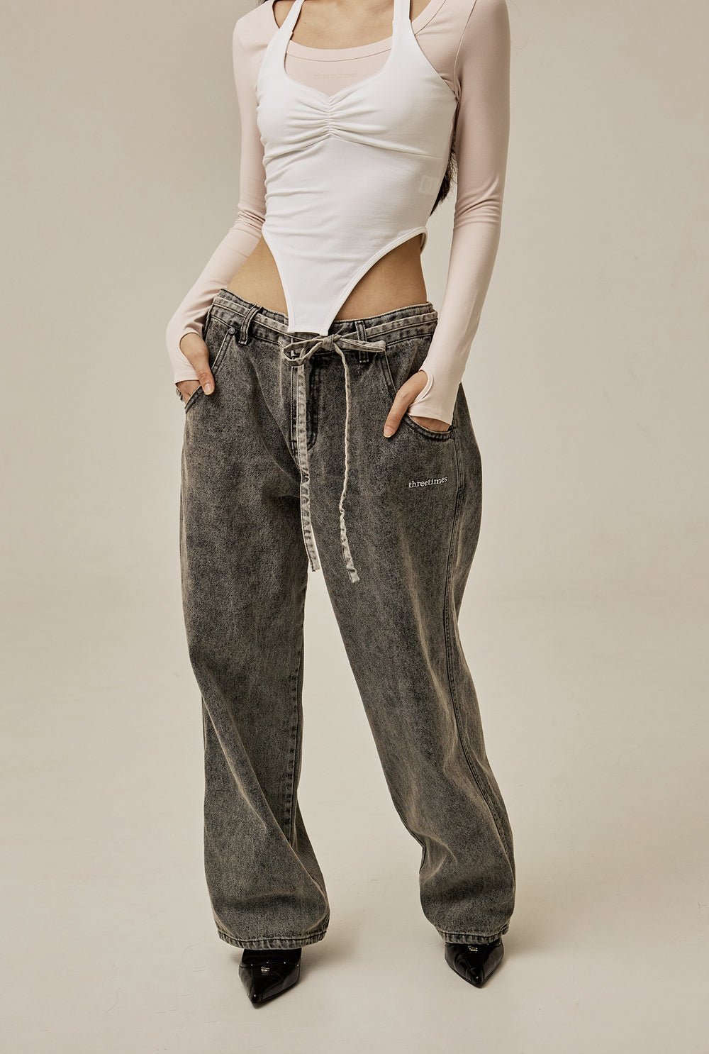 Ruffle baggy jeans - threetimes