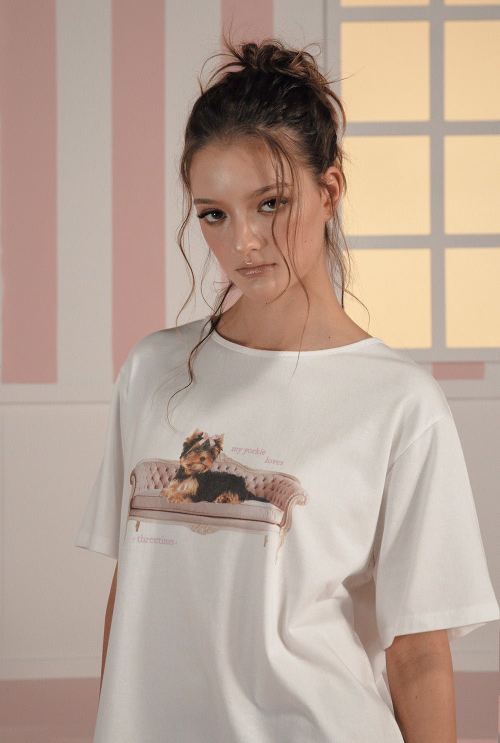 [releasing 02.24 12pm KST] Ribbon yorkie tee - threetimes